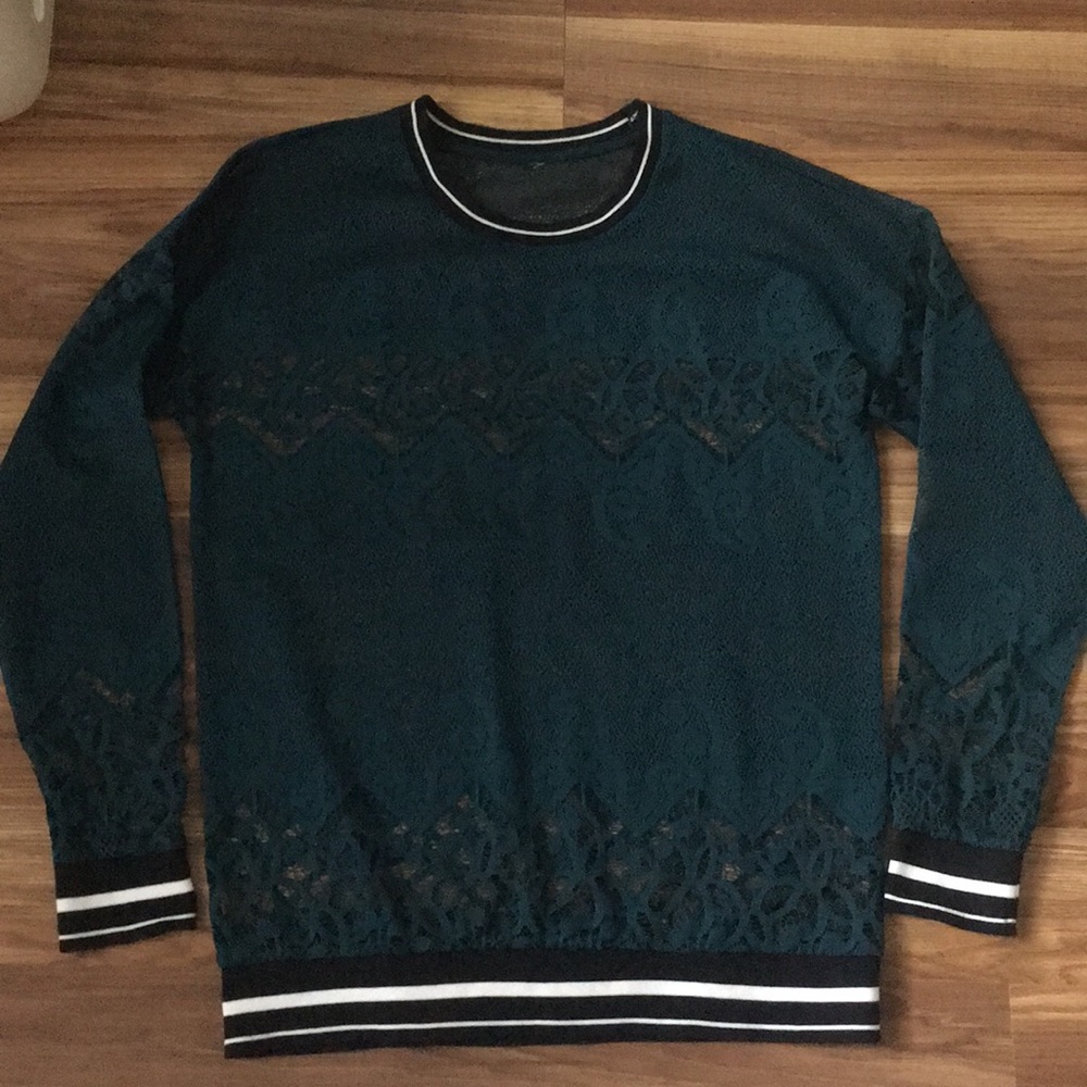 Fabletics Dark Green Lace Tunic Top